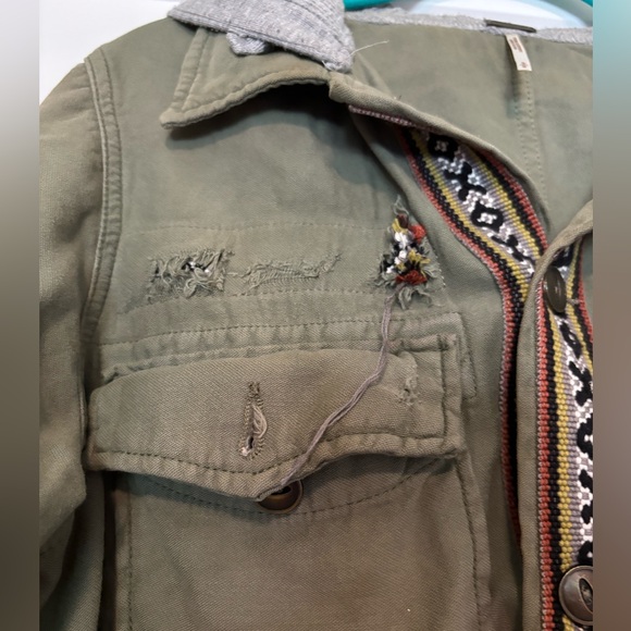 Free‎ People Weekend Wanderer Distressed Green Embroidered W’sHooded Jacket S - Picture 4 of 9